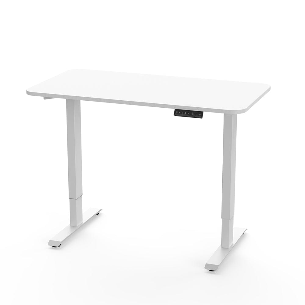 WalkingPad Height Adjustable Desk with Walnut Desktop and White Frame. Best Partner of Under Desk Treadmills, Your Smart Choice for Modern Office.