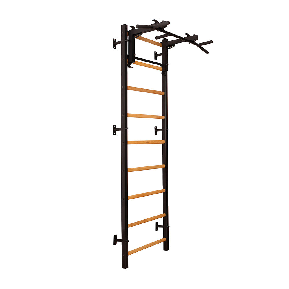 BenchK Swedish Ladder w Pull Up Bar Rack Black