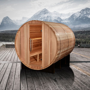 6 Person "Klosters" Barrel Steam Backyard Sauna | Golden Designs