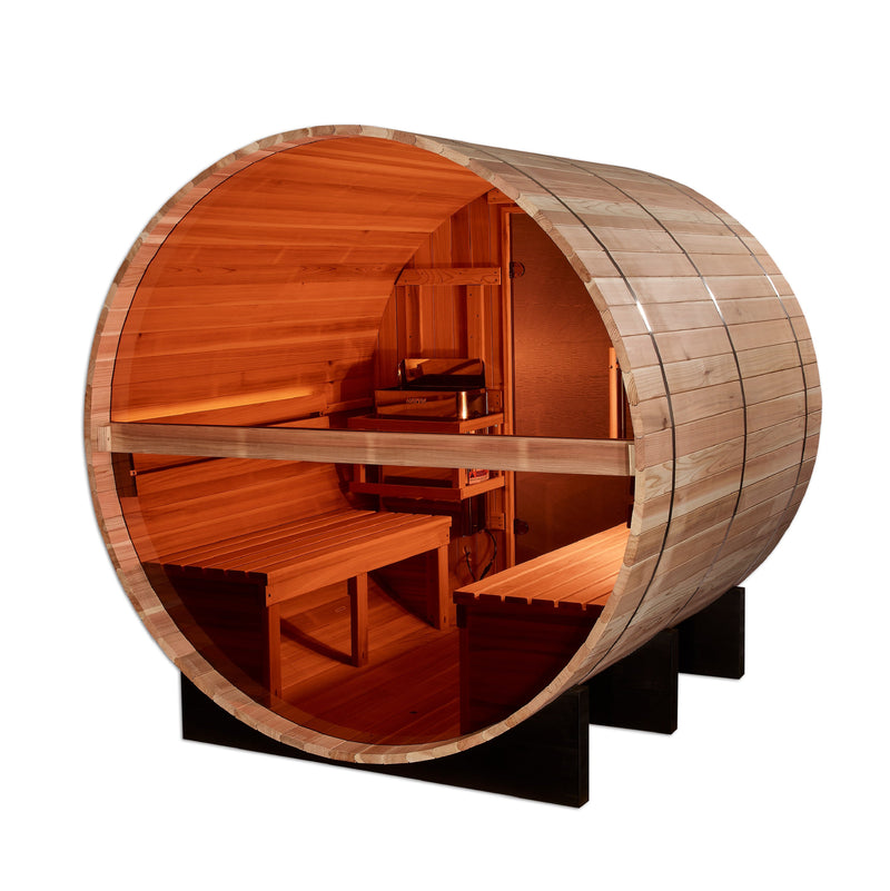 4 Person "Zurich" Barrel Steam Sauna w/ Bronze Privacy View | Golden Designs