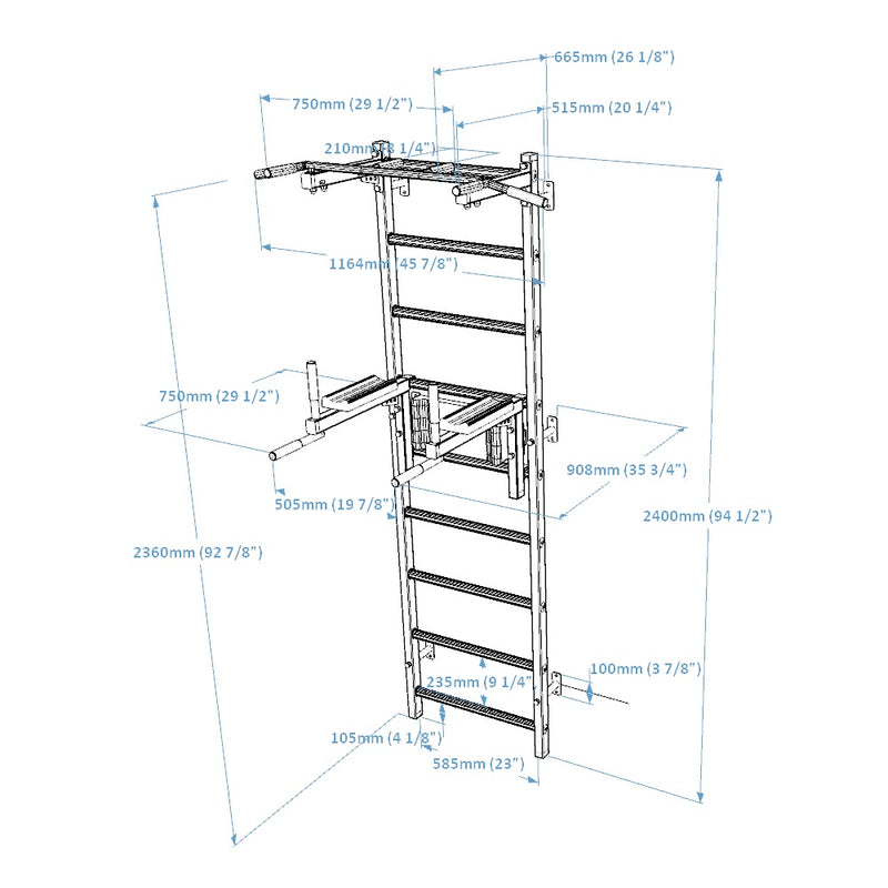 BenchK Swedish Ladder w/ Dip Bar - White