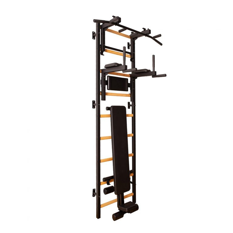BenchK Swedish Ladder w/ Bench & Rack - Black