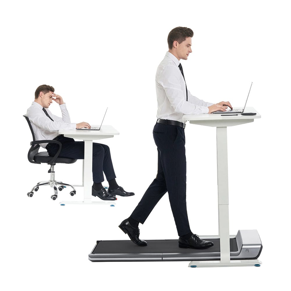 WalkingPad Height Adjustable Desk with Walnut Desktop and Black Frame. Best Partner of Under Desk Treadmills, Your Smart Choice for Modern Office.