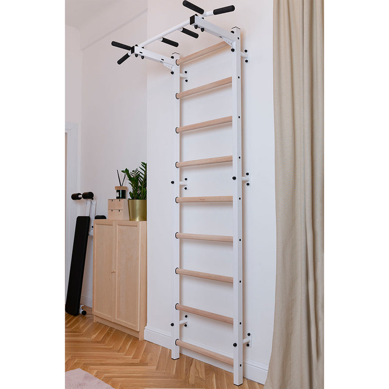 BenchK Swedish Ladder w/ Pull Up Bar - White
