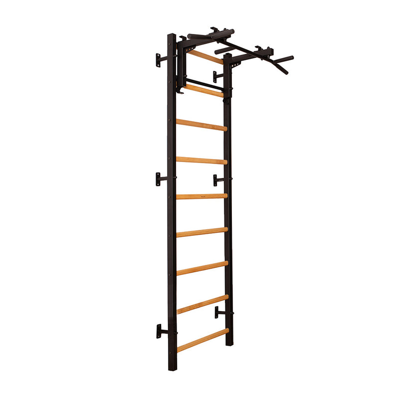BenchK Swedish Ladder w/ Pull Up Bar & Rack - Black