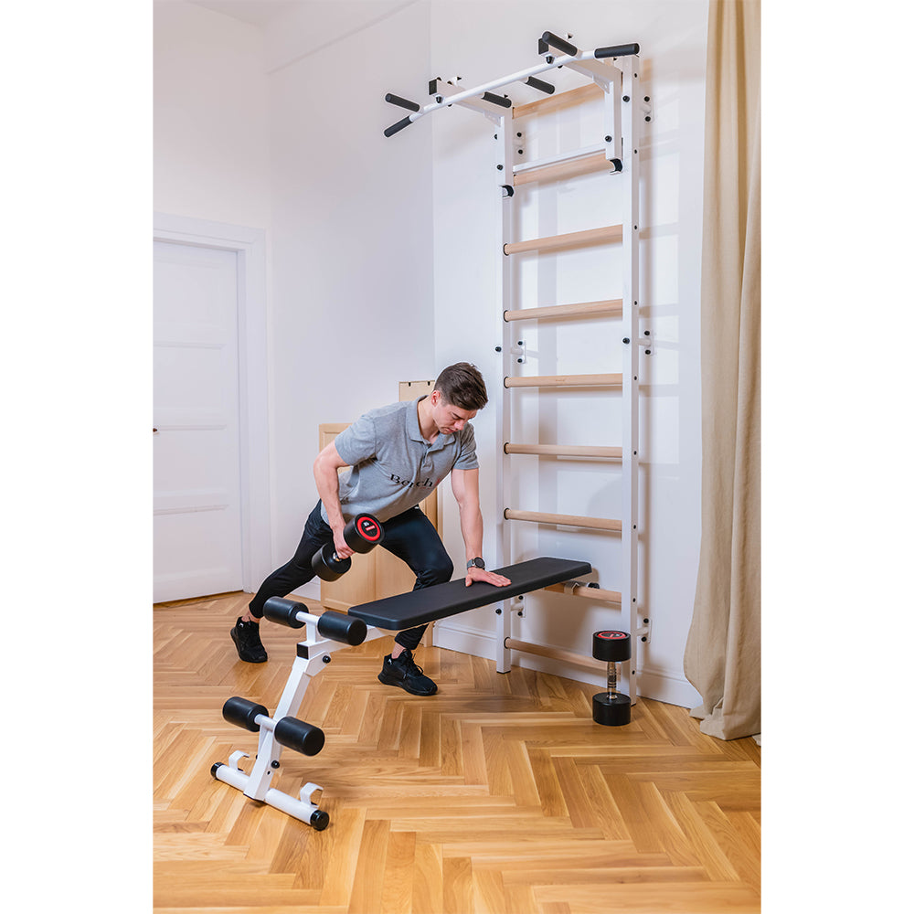 BenchK Swedish Ladder w/ Bench & Rack - White – Modern Reform