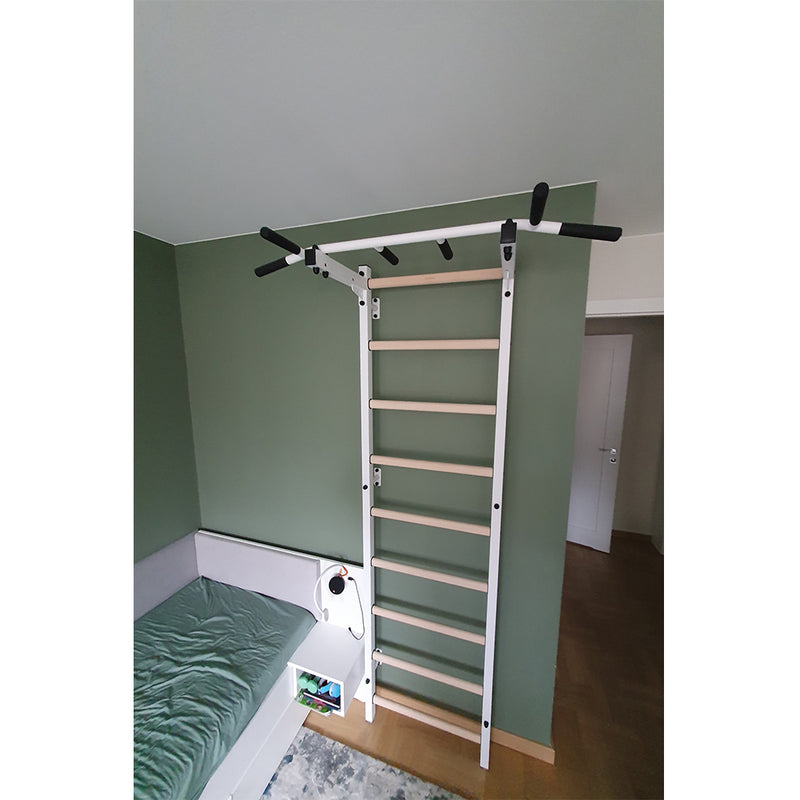 BenchK Swedish Ladder w/ Pull Up Bar - White
